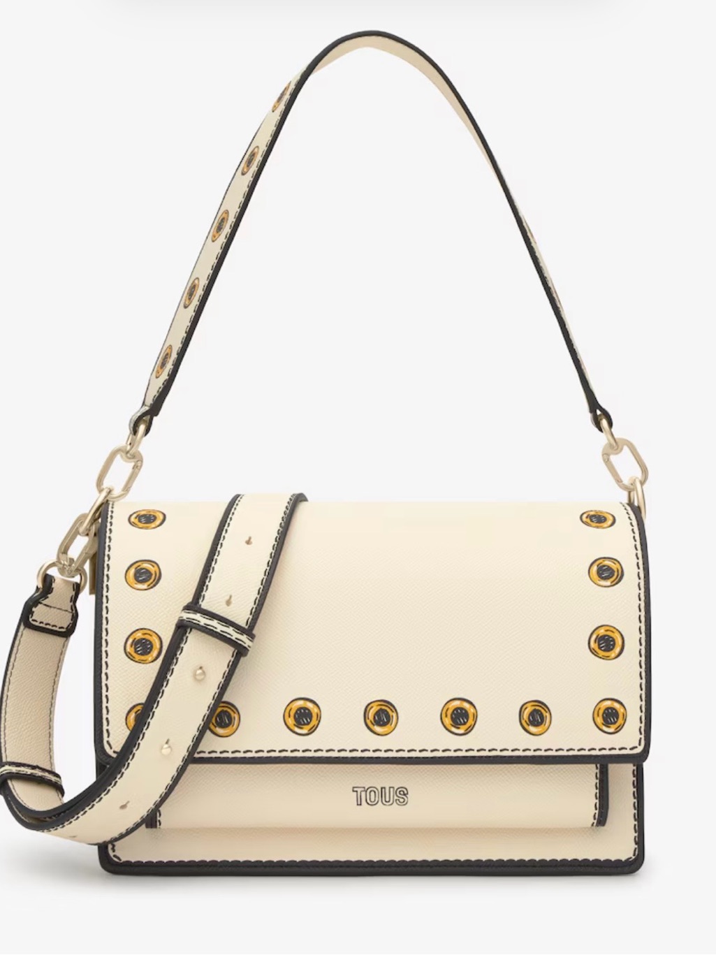 Tous Cream Leather Shoulder Bag With Gold Eyelet Trim
